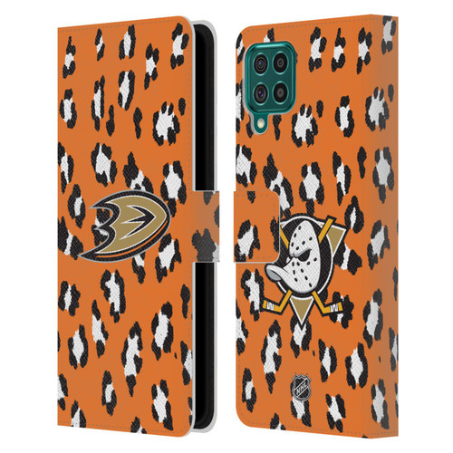 NHL Anaheim Ducks Leopard Patten Leather Book Wallet Case Cover For Samsung Galaxy F62 (2021)