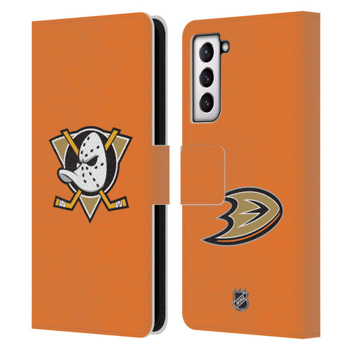 NHL Anaheim Ducks Plain Leather Book Wallet Case Cover For Samsung Galaxy S21 5G
