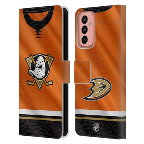 NHL Anaheim Ducks Jersey Leather Book Wallet Case Cover For Samsung Galaxy M13 (2022)