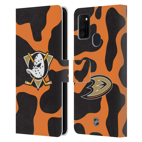 NHL Anaheim Ducks Cow Pattern Leather Book Wallet Case Cover For Samsung Galaxy M30s (2019)/M21 (2020)