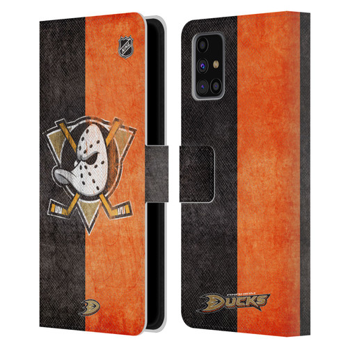 NHL Anaheim Ducks Half Distressed Leather Book Wallet Case Cover For Samsung Galaxy M31s (2020)