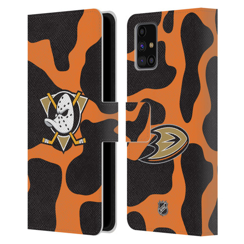 NHL Anaheim Ducks Cow Pattern Leather Book Wallet Case Cover For Samsung Galaxy M31s (2020)