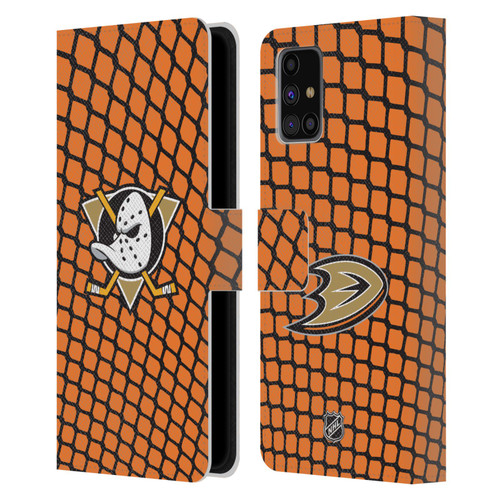 NHL Anaheim Ducks Net Pattern Leather Book Wallet Case Cover For Samsung Galaxy M31s (2020)