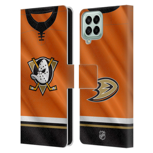 NHL Anaheim Ducks Jersey Leather Book Wallet Case Cover For Samsung Galaxy M53 (2022)