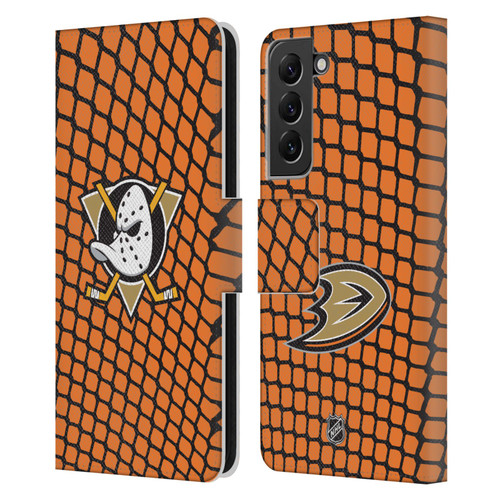 NHL Anaheim Ducks Net Pattern Leather Book Wallet Case Cover For Samsung Galaxy S22+ 5G