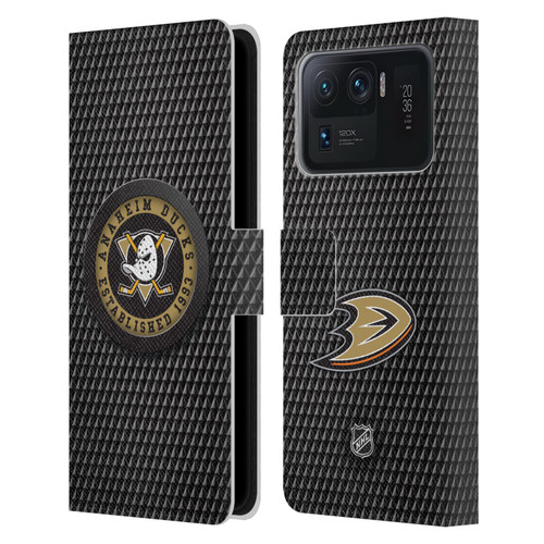 NHL Anaheim Ducks Puck Texture Leather Book Wallet Case Cover For Xiaomi Mi 11 Ultra