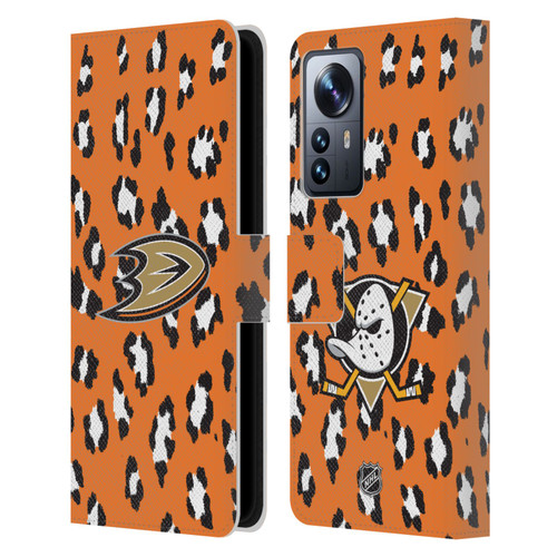 NHL Anaheim Ducks Leopard Patten Leather Book Wallet Case Cover For Xiaomi 12 Pro
