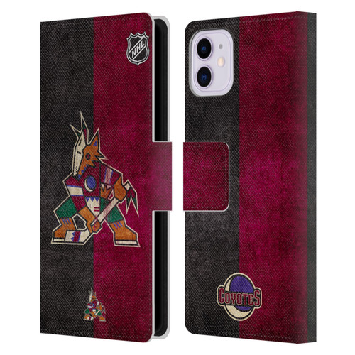 NHL Arizona Coyotes Half Distressed Leather Book Wallet Case Cover For Apple iPhone 11