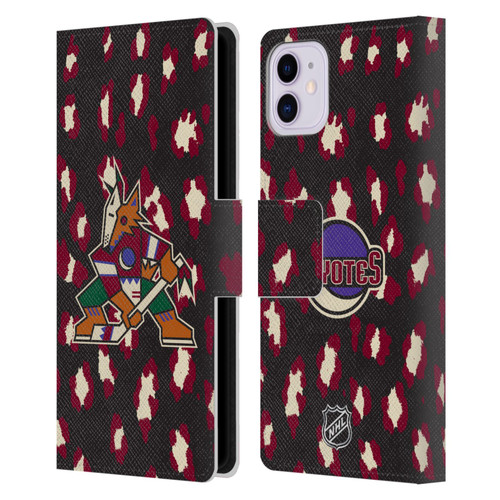 NHL Arizona Coyotes Leopard Patten Leather Book Wallet Case Cover For Apple iPhone 11