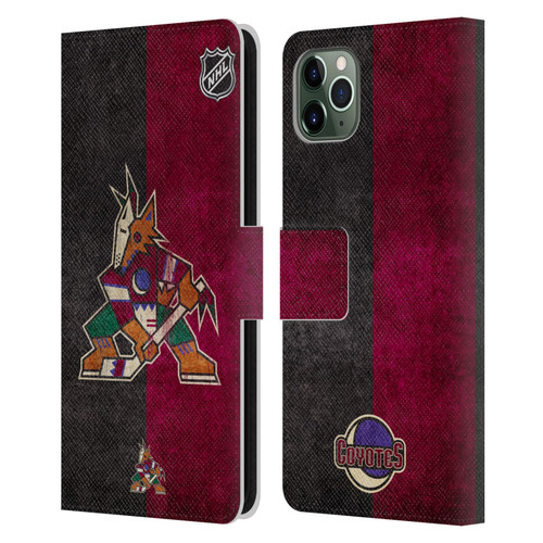 NHL Arizona Coyotes Half Distressed Leather Book Wallet Case Cover For Apple iPhone 11 Pro Max