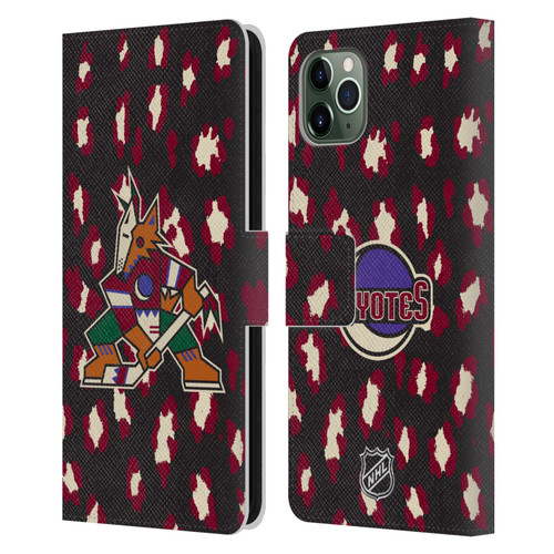 NHL Arizona Coyotes Leopard Patten Leather Book Wallet Case Cover For Apple iPhone 11 Pro Max