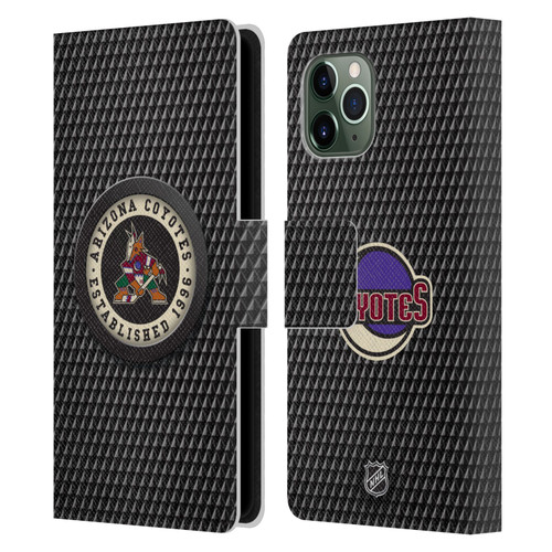 NHL Arizona Coyotes Puck Texture Leather Book Wallet Case Cover For Apple iPhone 11 Pro