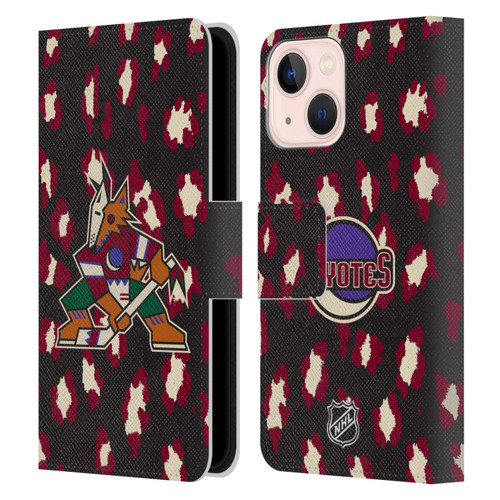 NHL Arizona Coyotes Leopard Patten Leather Book Wallet Case Cover For Apple iPhone 13 Mini