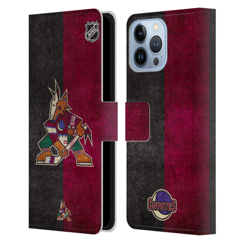 NHL Arizona Coyotes Half Distressed Leather Book Wallet Case Cover For Apple iPhone 13 Pro Max