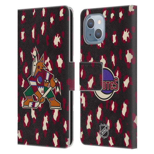NHL Arizona Coyotes Leopard Patten Leather Book Wallet Case Cover For Apple iPhone 14
