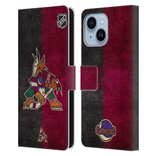 NHL Arizona Coyotes Half Distressed Leather Book Wallet Case Cover For Apple iPhone 14 Plus