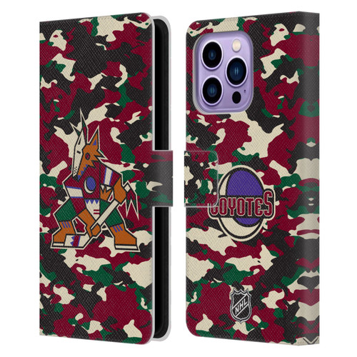 NHL Arizona Coyotes Camouflage Leather Book Wallet Case Cover For Apple iPhone 14 Pro Max