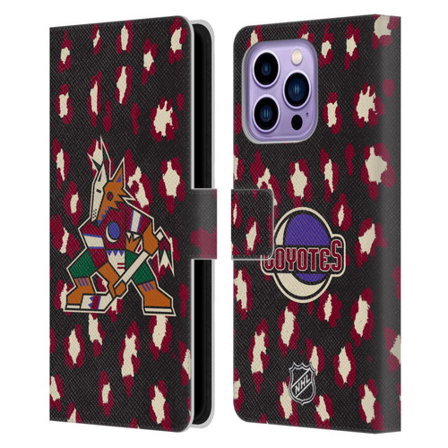 NHL Arizona Coyotes Leopard Patten Leather Book Wallet Case Cover For Apple iPhone 14 Pro Max