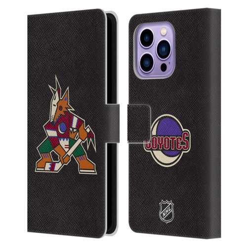 NHL Arizona Coyotes Plain Leather Book Wallet Case Cover For Apple iPhone 14 Pro Max