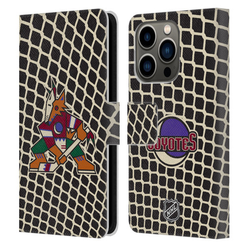 NHL Arizona Coyotes Net Pattern Leather Book Wallet Case Cover For Apple iPhone 14 Pro