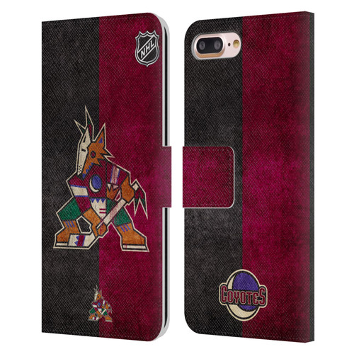 NHL Arizona Coyotes Half Distressed Leather Book Wallet Case Cover For Apple iPhone 7 Plus / iPhone 8 Plus