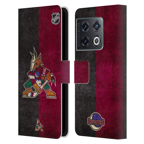 NHL Arizona Coyotes Half Distressed Leather Book Wallet Case Cover For OnePlus 10 Pro