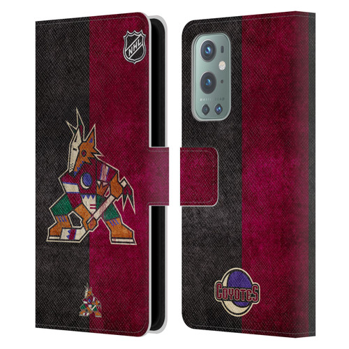 NHL Arizona Coyotes Half Distressed Leather Book Wallet Case Cover For OnePlus 9