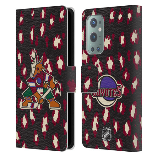 NHL Arizona Coyotes Leopard Patten Leather Book Wallet Case Cover For OnePlus 9