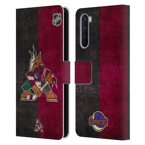 NHL Arizona Coyotes Half Distressed Leather Book Wallet Case Cover For OnePlus Nord 5G