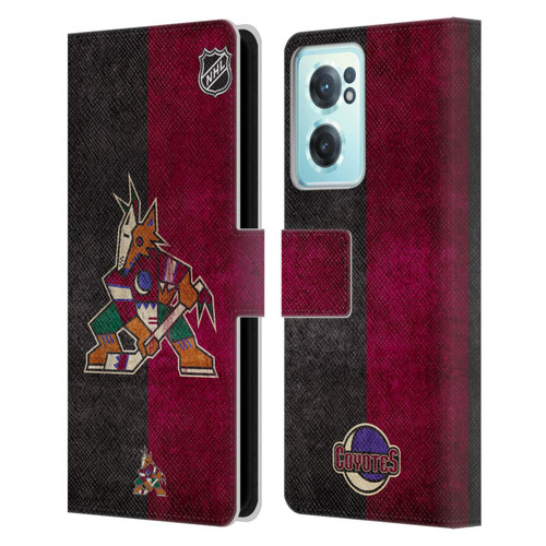 NHL Arizona Coyotes Half Distressed Leather Book Wallet Case Cover For OnePlus Nord CE 2 5G