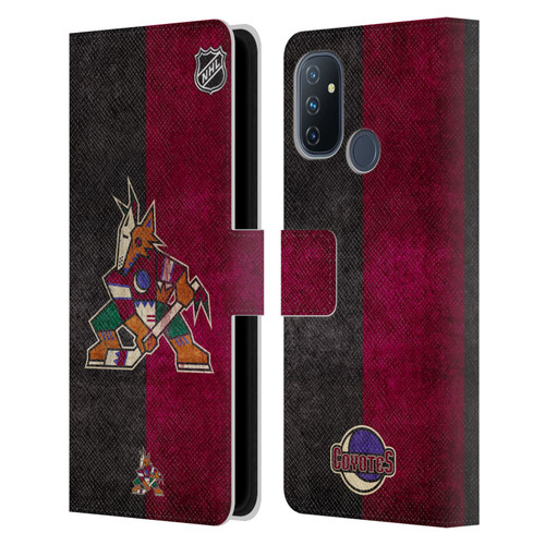 NHL Arizona Coyotes Half Distressed Leather Book Wallet Case Cover For OnePlus Nord N100