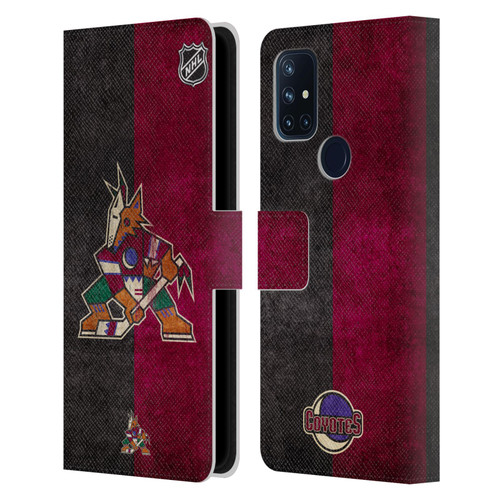 NHL Arizona Coyotes Half Distressed Leather Book Wallet Case Cover For OnePlus Nord N10 5G