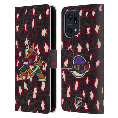 NHL Arizona Coyotes Leopard Patten Leather Book Wallet Case Cover For OPPO Find X5