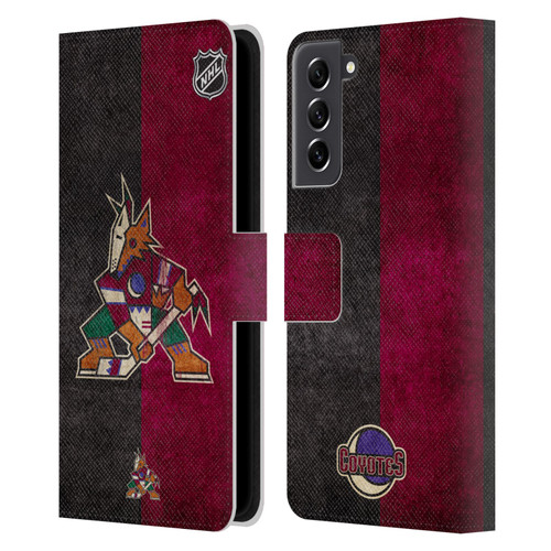 NHL Arizona Coyotes Half Distressed Leather Book Wallet Case Cover For Samsung Galaxy S21 FE 5G