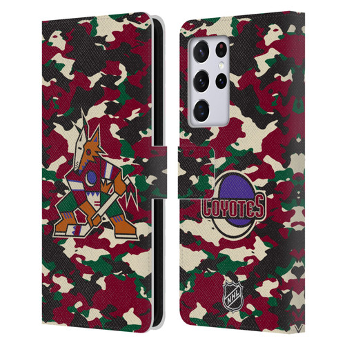 NHL Arizona Coyotes Camouflage Leather Book Wallet Case Cover For Samsung Galaxy S21 Ultra 5G