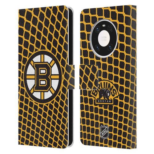NHL Boston Bruins Net Pattern Leather Book Wallet Case Cover For Huawei Mate 40 Pro 5G