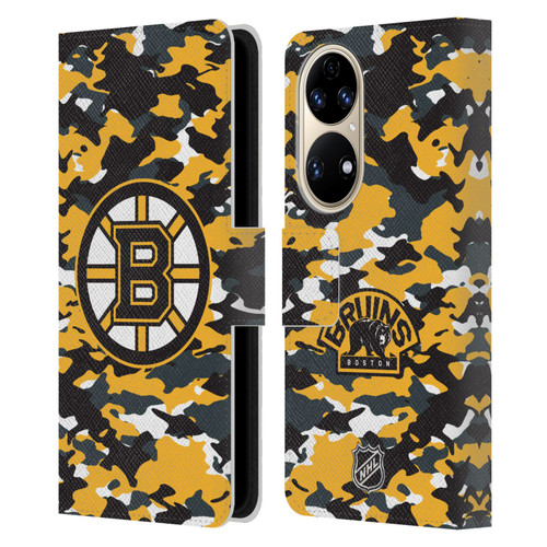 NHL Boston Bruins Camouflage Leather Book Wallet Case Cover For Huawei P50