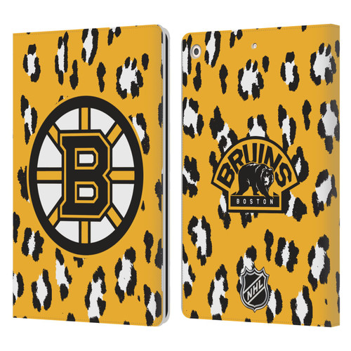 NHL Boston Bruins Leopard Patten Leather Book Wallet Case Cover For Apple iPad 10.2 2019/2020/2021