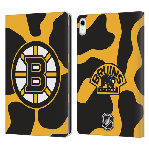 NHL Boston Bruins Cow Pattern Leather Book Wallet Case Cover For Apple iPad 10.9 (2022)