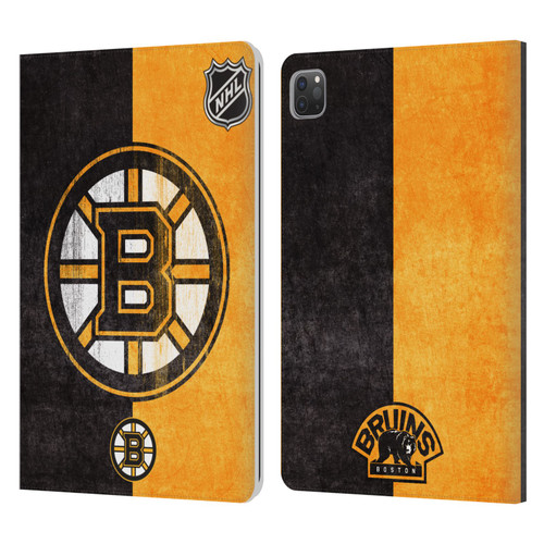 NHL Boston Bruins Half Distressed Leather Book Wallet Case Cover For Apple iPad Pro 11 2020 / 2021 / 2022