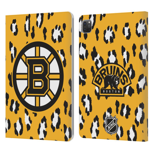 NHL Boston Bruins Leopard Patten Leather Book Wallet Case Cover For Apple iPad Pro 11 2020 / 2021 / 2022