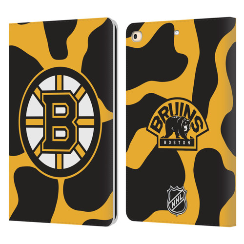 NHL Boston Bruins Cow Pattern Leather Book Wallet Case Cover For Apple iPad 9.7 2017 / iPad 9.7 2018