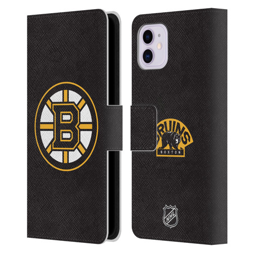 NHL Boston Bruins Plain Leather Book Wallet Case Cover For Apple iPhone 11