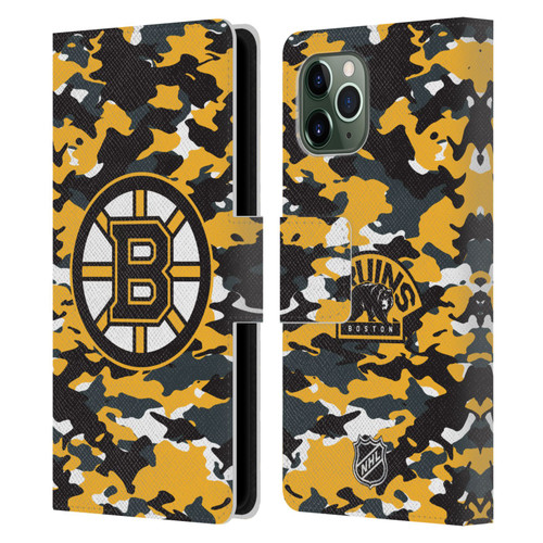 NHL Boston Bruins Camouflage Leather Book Wallet Case Cover For Apple iPhone 11 Pro