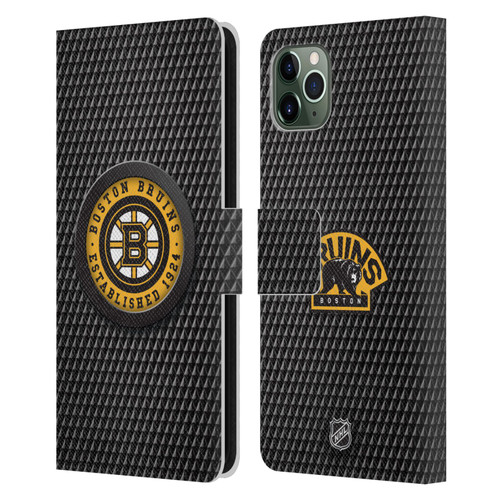 NHL Boston Bruins Puck Texture Leather Book Wallet Case Cover For Apple iPhone 11 Pro Max