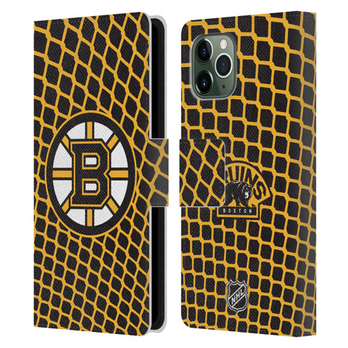 NHL Boston Bruins Net Pattern Leather Book Wallet Case Cover For Apple iPhone 11 Pro