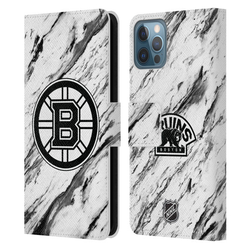 NHL Boston Bruins Marble Leather Book Wallet Case Cover For Apple iPhone 12 / iPhone 12 Pro