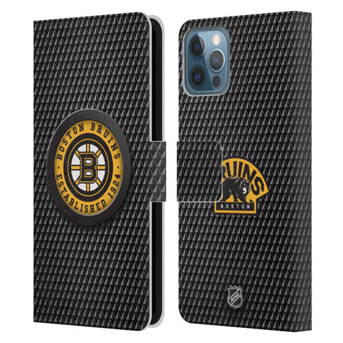 NHL Boston Bruins Puck Texture Leather Book Wallet Case Cover For Apple iPhone 12 / iPhone 12 Pro