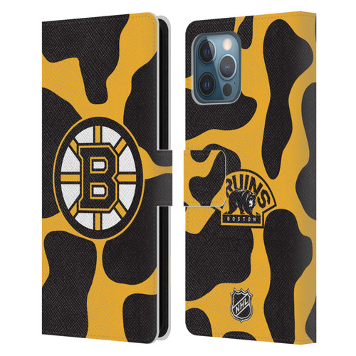 NHL Boston Bruins Cow Pattern Leather Book Wallet Case Cover For Apple iPhone 12 Pro Max