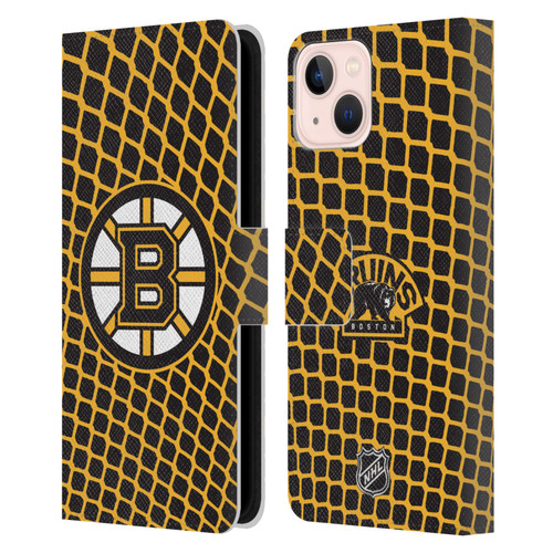 NHL Boston Bruins Net Pattern Leather Book Wallet Case Cover For Apple iPhone 13